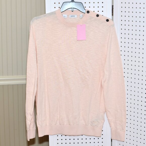 NWT Esprit L Lightweight Peach Pullover Long Sleeve Sweater Shoulder Buttons - Picture 1 of 10